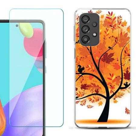 Slim-Fit Gel TPU Phone Case for Samsung Galaxy A33 5G with Tempered Glass Screen Protector by OneToughShield ® - Golden Tree