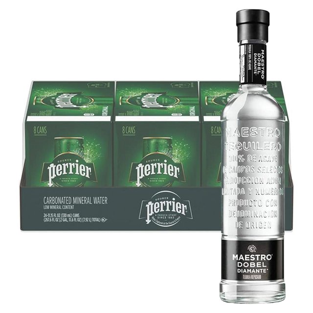 Pack 24 Agua Perrier Mineralizada Lata 330 ml + Tequila Maestro Dobel Diamante 700 ml