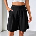 thumbnail image 2 of Bermuda Shorts for Women Summer Dressy Casual Elastic High Waisted Wide Leg Knee Length Shorts with Pockets Black XL(XL), 2 of 8