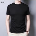 thumbnail image 3 of Camiseta de seda helada de color sólido, de manga corta, transpirable, con cuello redondo y media manga para hombre, 3 of 4