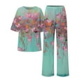 thumbnail image 3 of Women's Comfortable Summer O Neck Loose Short Sleeve Floral Print Top Shirt With Pants Large Size 2 Piece Set Pant Suits for Women Dressy Wedding Chiffon Overlay Jumpsuit Pantsuit for Women Dressy, 3 of 4