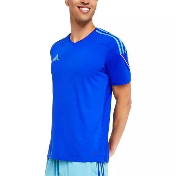Adidas Mens Tiro 23 League Slim-Fit Performance 3-Stripes T-Shirt Blue Small