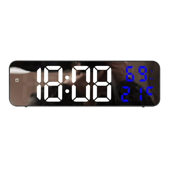 Reloj despertador con indicador de temperatura y pantalla LED grande, reloj digital para uso doméstico. Azul