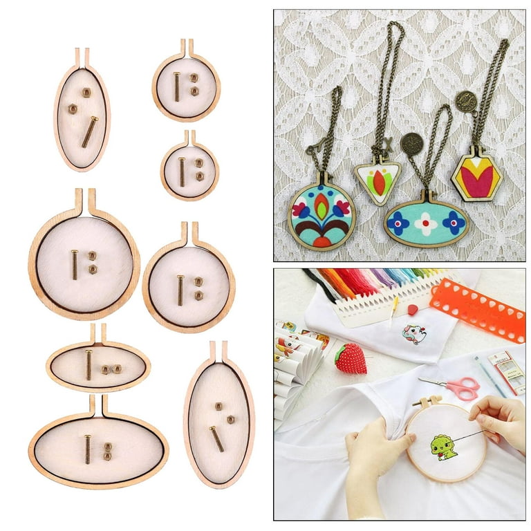 Wooden Small Embroidery Hoop Crossing Stitch Mini Crafts Necklace Jewelry  Making Favors Creative Gifts 16pcs 