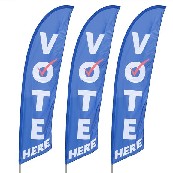 Vispronet Vote Here Feather Flag Kit 3 Pack Bundle, 13.5ft Voting Flag with Ground Stakes & Pole Sets