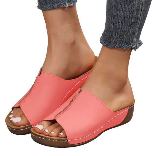 Sandales Compensées à Plateforme pour Femmes 2025 Tendance en Cuir à Bout Ouvert Peep Plage à Enfiler Chaussures d'Été Mules Habillées
