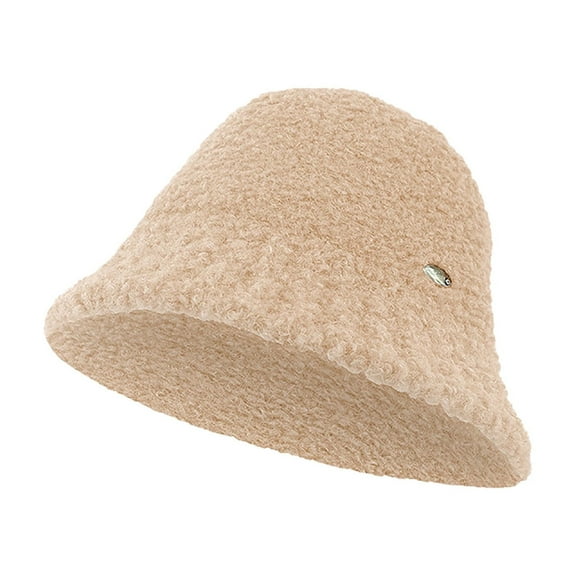 Winter Bucket Hat Fluffy Faux Fur Fisherman Solid Color Fisherman Hat Women's Winter Warm And Cold Proof Face Small Basin B-Khaki