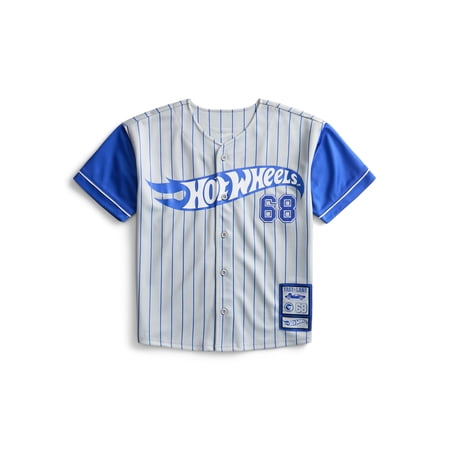 Hot Wheels Boys Graphic Baseball Button Down Jersey with Short Sleeves, Sizes 4-12