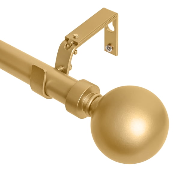 MERIVILLE 1" Single Curtain Rod Set, Adjustable 84–120 Inches, Ball Finials, Gold