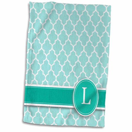3dRose Personalized letter L aqua blue quatrefoil pattern Teal turquoise mint monogrammed personal initial - Towel, 15 by 22-inch