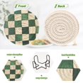 thumbnail image 4 of Yayeee 6 PCS Drink Coasters with Holder Set Woven Absorbent Round Tabletop Hot Pad, Green and White Plaid Pattern, 4 of 7