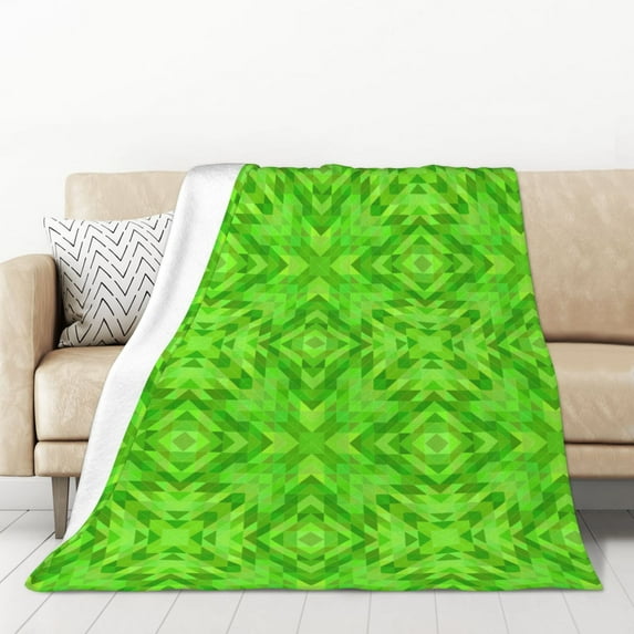 XMXT Throw Blankets, Kaleidoscope Green Print Bed Blanket for Bedroom Sofa, 50 x 70 inches Green