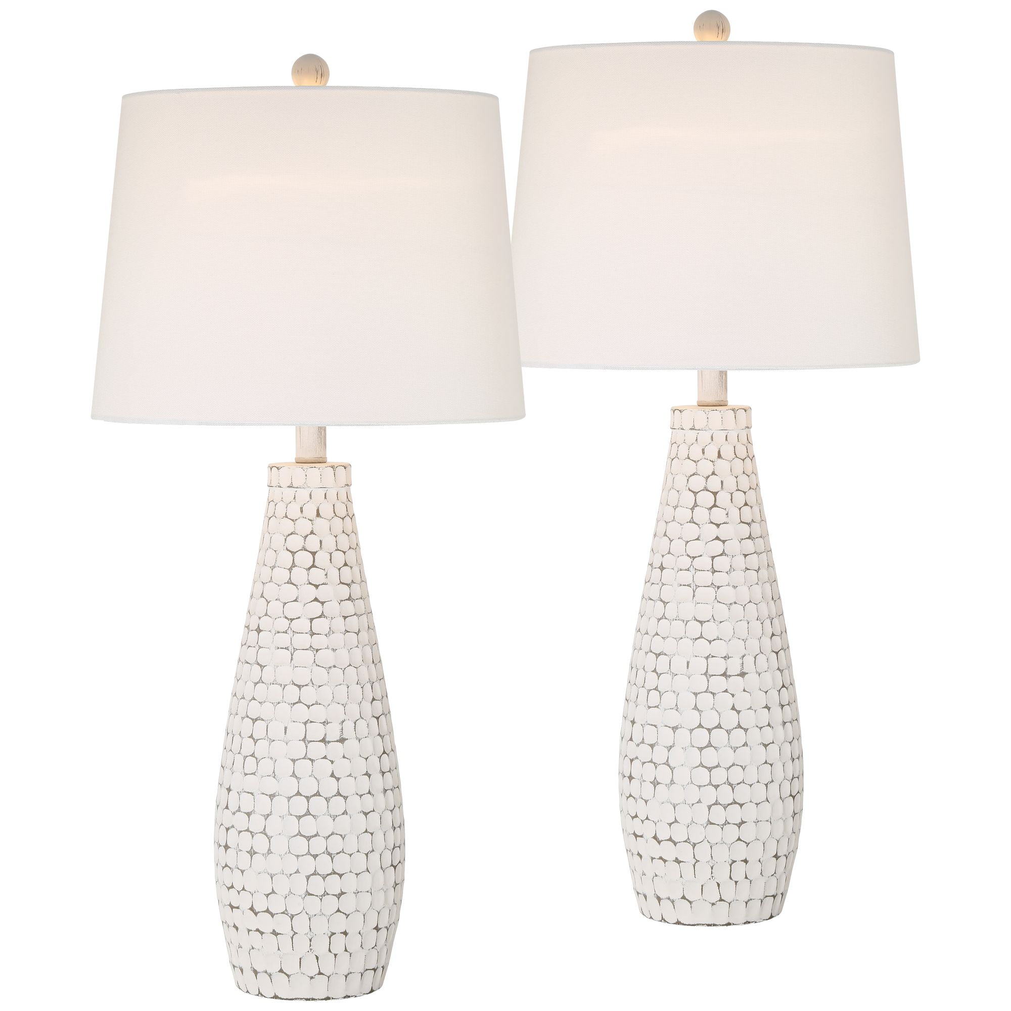 360 Lighting 29 1/2" Tall Modern Coastal End 3-Way Table Lamps Set of 2 USB Port Whitewash Ceramic White Shade Living Room Charging