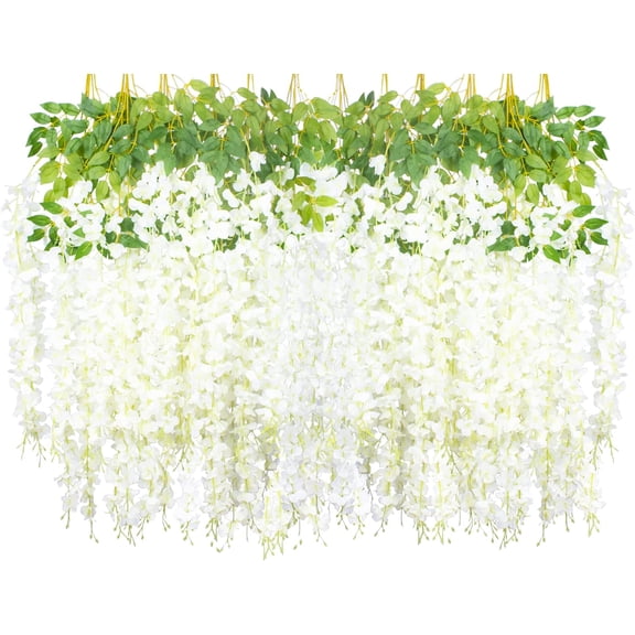 24 Pack Artificial Fake Wisteria Vine Ratta (3.75 Feet) Hanging Garland Silk Flowers String Home Party Wedding Decor(Purple)