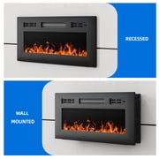 Dextrus 36 Inches Electric Fireplace, Suitable for Recessed or Wall Mounting, with Remote Control, Adjustable Temperature and Timer, Changeable Flame Color and Brightness, 120V 1500W, Crystal