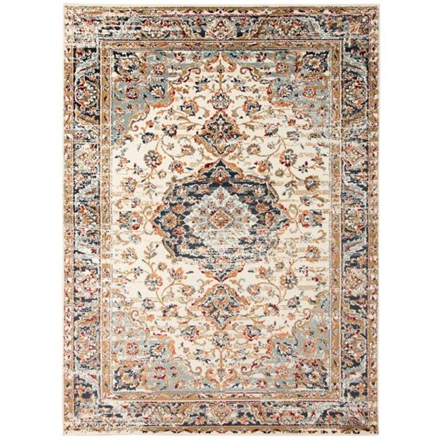 Amer Rugs ALU37999 7 Pi. 9 Po. x 9 Pi. 9 Po. Allure Classique Médaillon Zone Tapis&44; Ivoire & Orange Brûlé - Rectangle