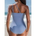 thumbnail image 4 of Charmo One Shoulder One Piece Swimsuits for Womens Ribbed Scalloped Bathing Suits Modest Tummy Control Keyhole Swimwear, 4 of 11