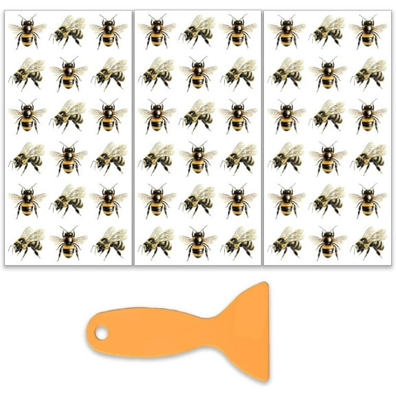 3pcs/Set Bees on Transfers for Furniture and Craft 6x12 Inch Repeating Bee Furniture Decals Transfer Stickers Rub on Decal with 1pc Scraper for Wood Scrapbook Window DIY Home Decoration