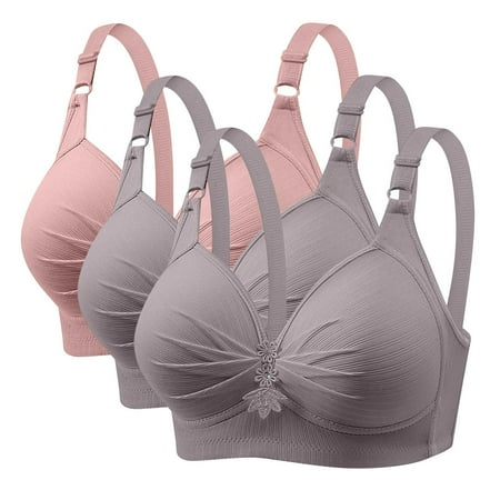 GERsome Women s Pack of 3 Push Up Bra Wireless Padded No Underwire Back Closure Bralettes Sports Bras Comfort Sleep Bra Full Coverage 3PC#2Gray/Pink M