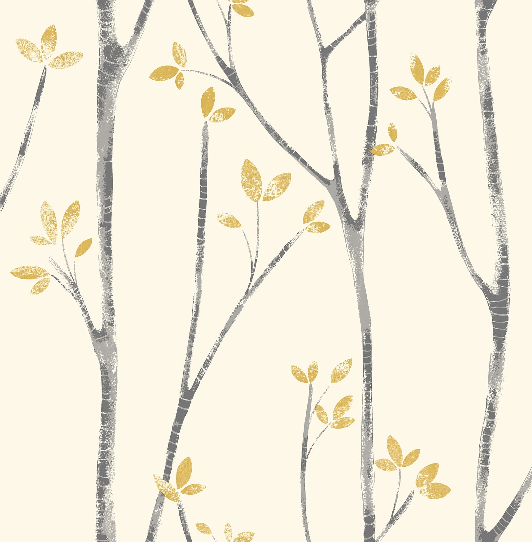 Brewster Ingrid Mustard Scandi Tree Wallpaper