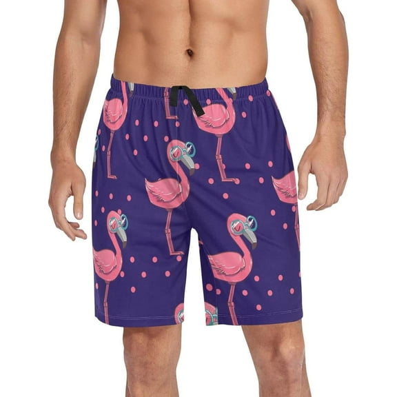 GZHJMY Flamingo Pajama Pants Short for Men, Lounge Pants Lightweight Men Pajama Bottoms with Drawstring Pockets, Christmas New Year Birthday Gifts, Large