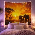 thumbnail image 2 of African Elephants in Savanna at Sunset, Serene Painterly for Wildlife Lovers, Savanna Wall Art Decor, Holiday Gift, Tapestry Wall Hanging for Bedroom and Living Room, 2 of 7