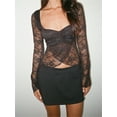 thumbnail image 5 of Rdhnmea Women Wrap Tops See-Through Lace Sweetheart V-Neck Long Sleeve Shirt, 5 of 8