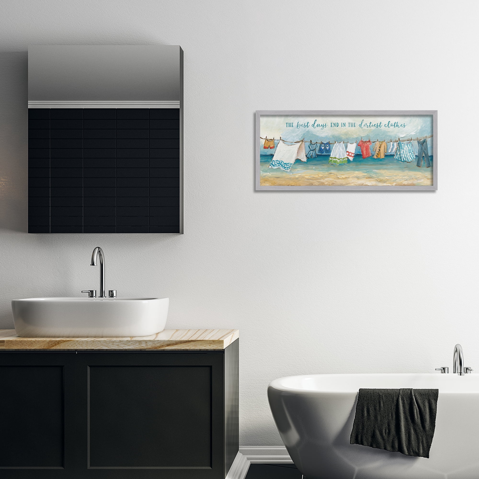 Stupell Industries Clothesline By The Sea Gray Framed Giclee Art, design by Charlene Olson
