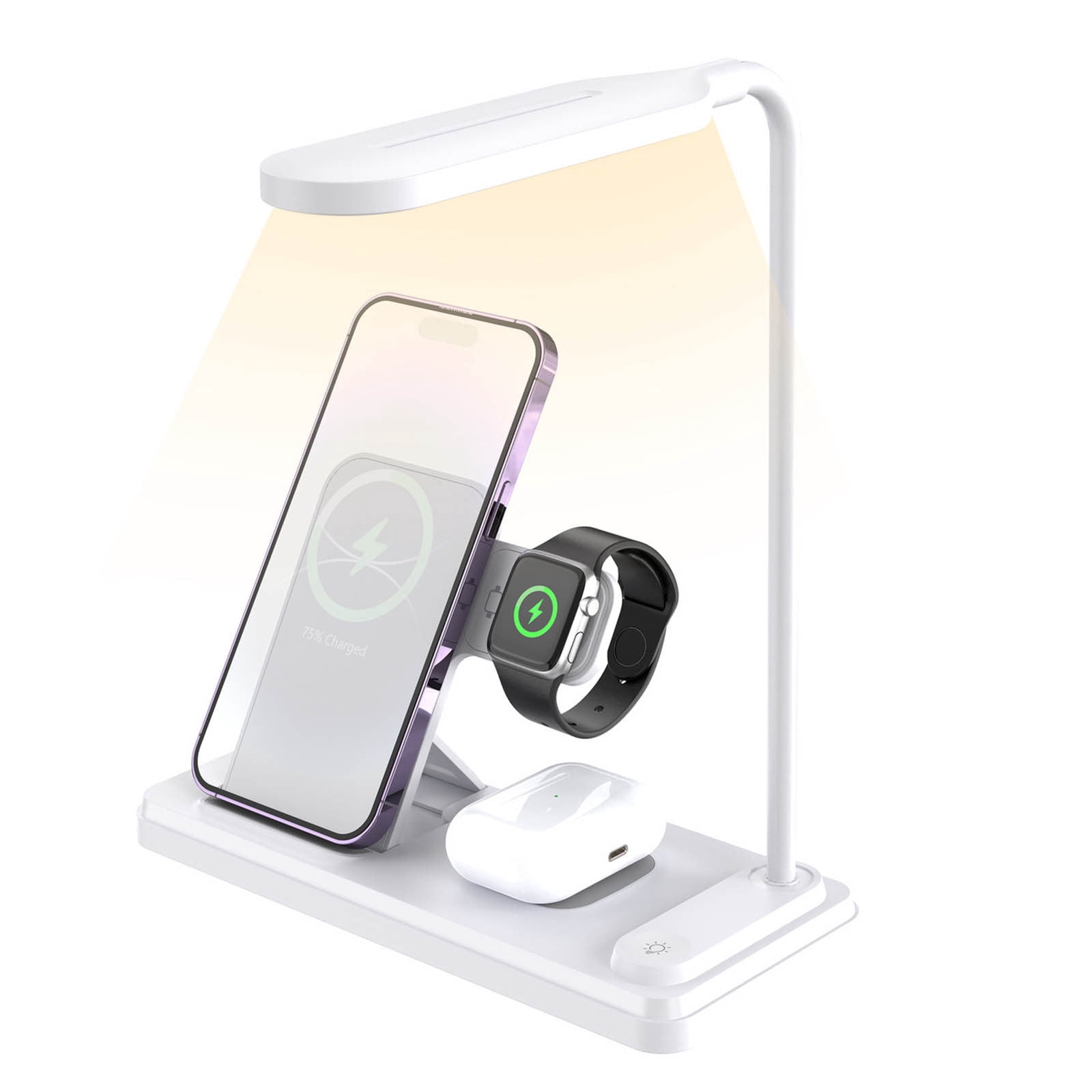 A 4 In 1 Multifunctional Wireless Charger Desk Lamp 15W Fast Charging Bedside Touch Light With Phone Holder for Home office Dorm 3 Lighting Modes