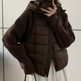 thumbnail image 2 of Uaswgudfs Women's Warm Cropped Puffer Jacket, Long Sleeve Hooded Casual Coat, Solid Color Winter Outerwear with Nylon & Spandex for Layering Brown L, 2 of 7