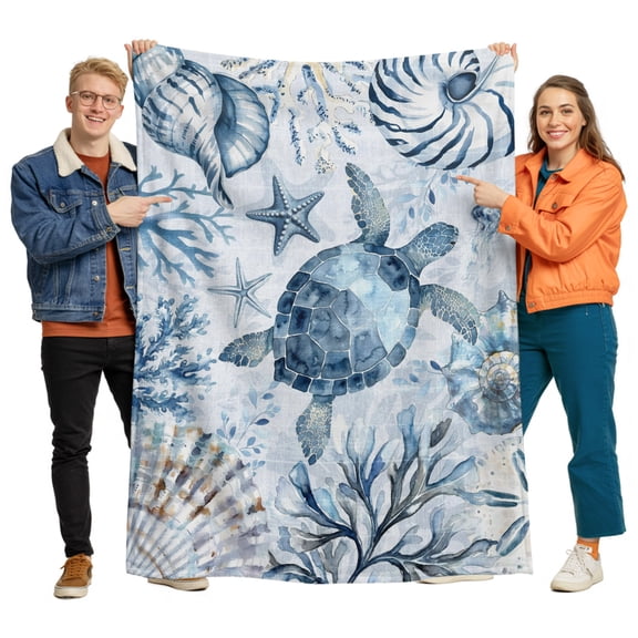 Flannel Throw Blanket for Couch Sofa Bed, Sea Turtle Soft Cozy Warm Fuzzy Blanket 40x50in