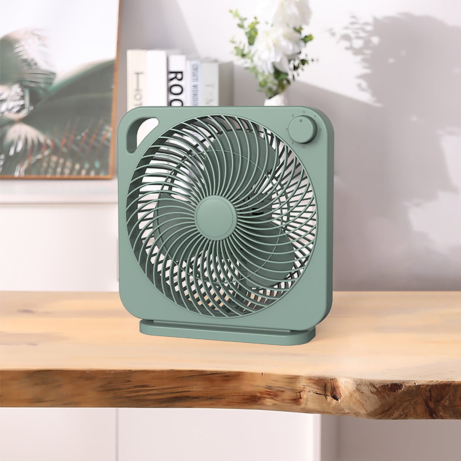 Mainstays 9 in 3-Speed Indoor Personal Table Electric Fan, Portable Handle, Green River, Model FN2006GR