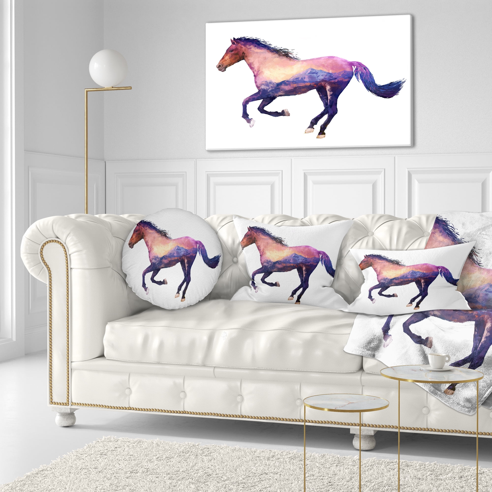 Designart Horse Double Exposure Illustration - Animal Throw Pillow - 12x20