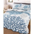 thumbnail image 3 of Quilts Twin Size, Navy Blue Coastal Turtle Soft Comforter Bedding Set for Bed, Ocean Coral Nautical Lightweight Quilted Bedspread with Pillow Cover(2 Pieces) for All Season, 68x86 Inch, 3 of 6
