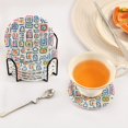 thumbnail image 3 of Yayeee 6 PCS Drink Coasters with Holder Set Woven Absorbent Round Tabletop Hot Pad, Blue Retro Pattern, 3 of 7