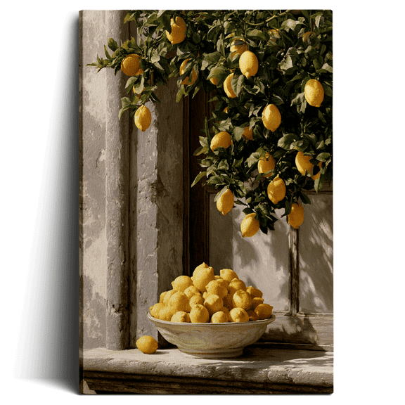 Topbout Art Tuscan Lemon Vintage Canvas Wall Art, Rustic Still Life Fruit Pictures for Kitchen Dining Room, Ready to Hang 12*8 inch
