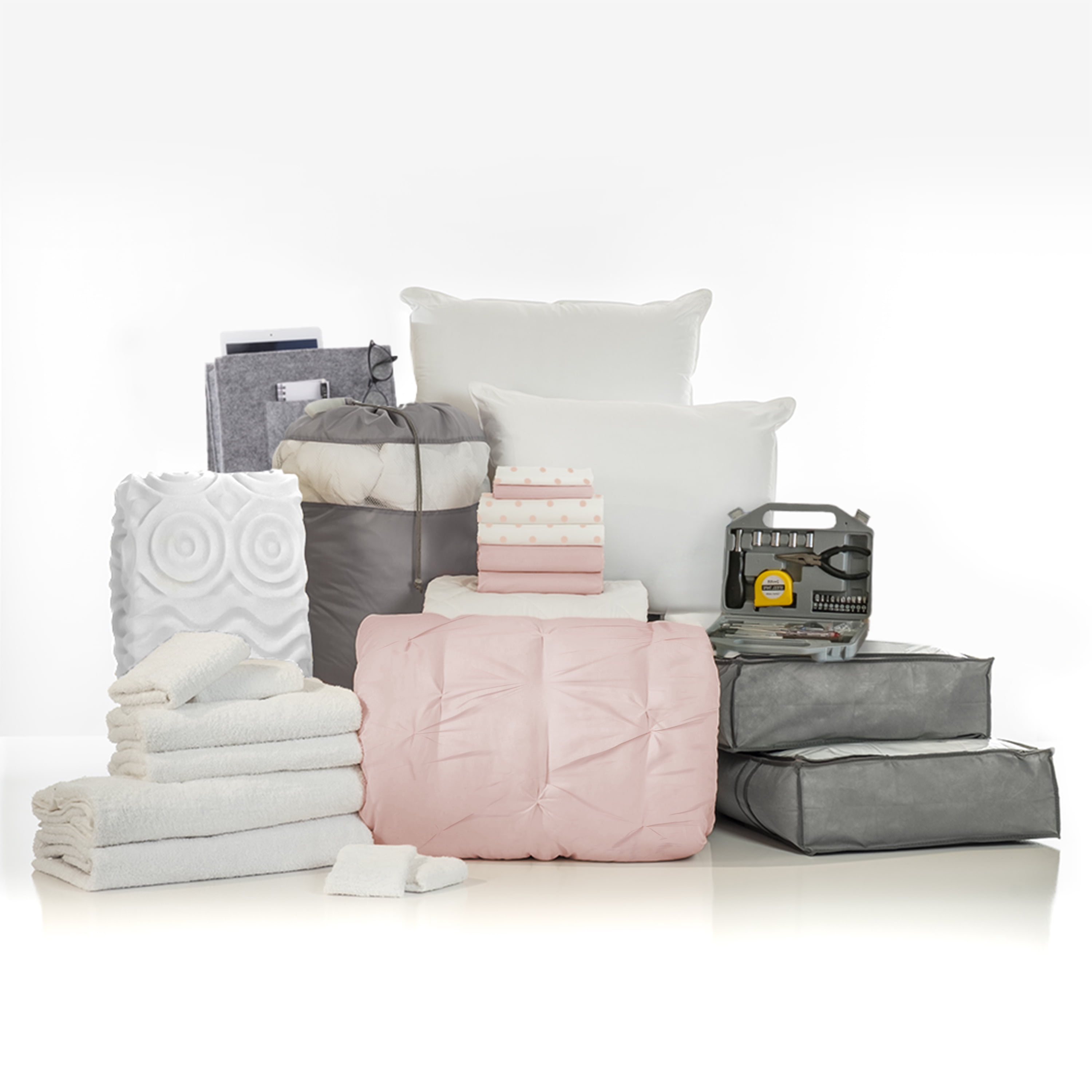 The Complete Campus Pak in Blush Kiss Pleat, 24Piece Twin XL Bedding