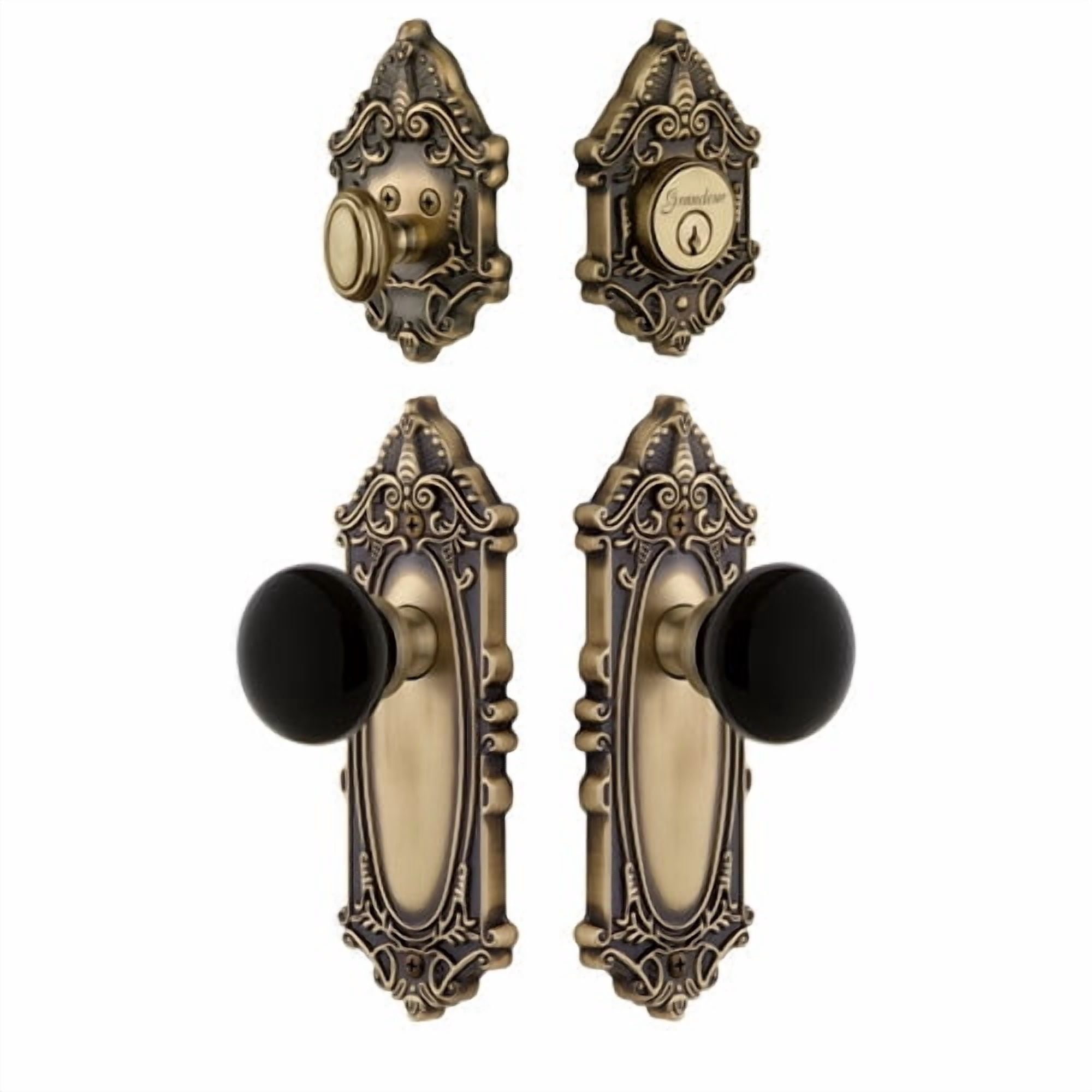 Grandeur Grande Victorian Plate Single Cylinder Knob Comb Pack with Coventry Knob and matching Deadbolt