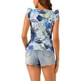 thumbnail image 3 of INSPIRE CHIC Women's Tropical Printed Square Neck Ruffle Tank Top M Light Blue, 3 of 6
