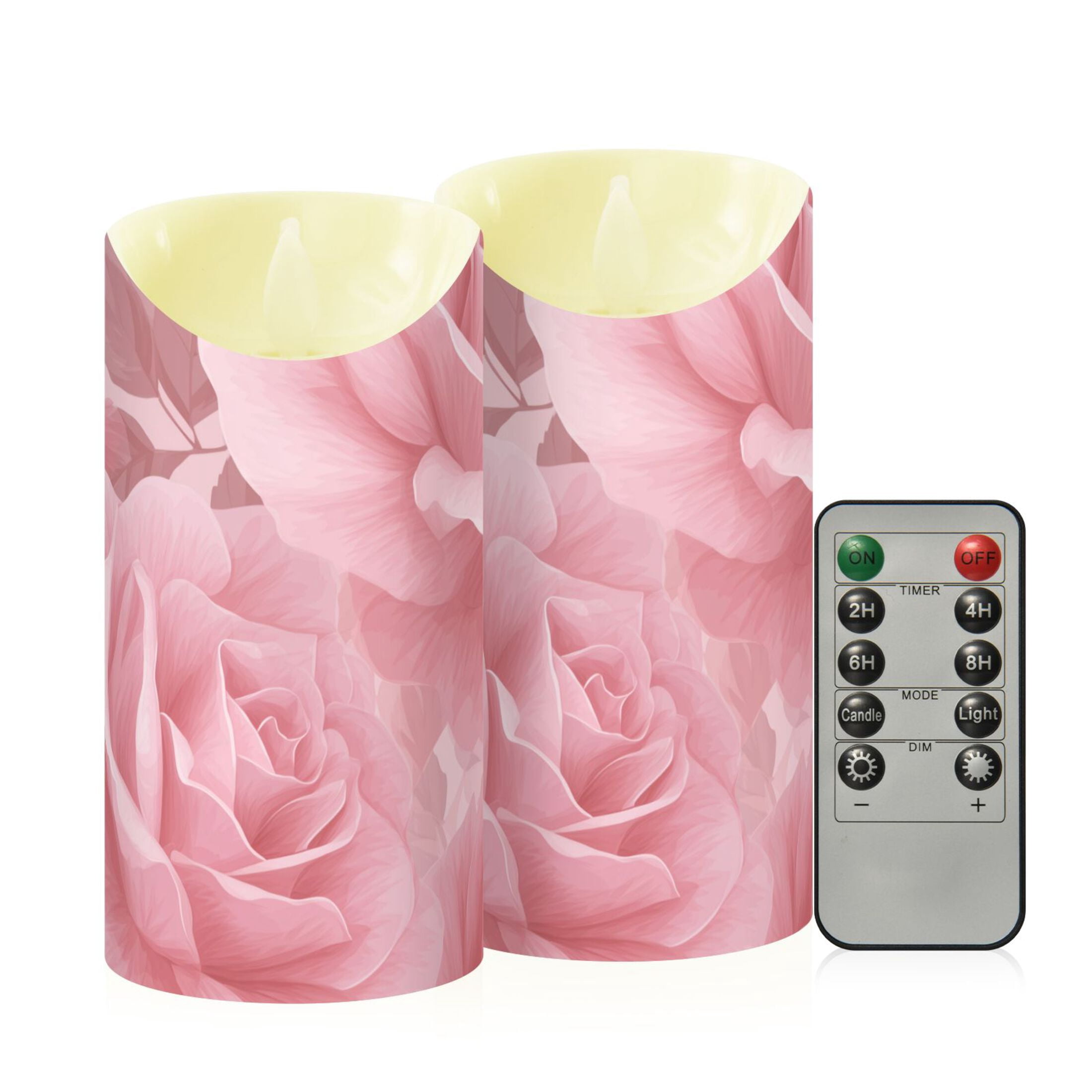 Light Pink Roses Flickering Flameless Candles with Remote Timer Battery Operated LED Tealight Set of 2 M
