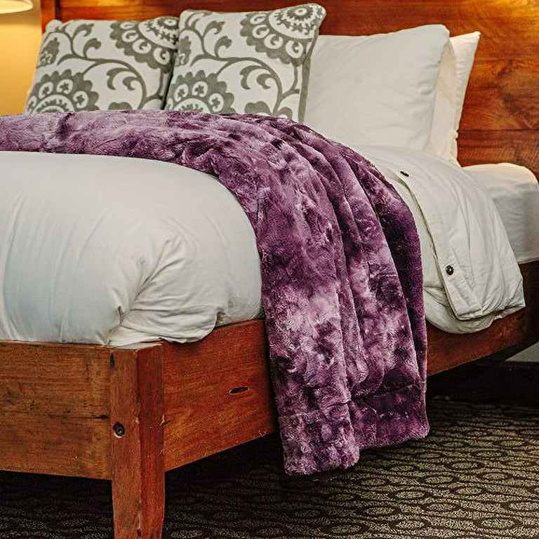 Faux Fur Bed Throw Blanket Super Soft Fuzzy Cozy Warm Fluffy Beautiful Color Variation Print Plush Sherpa Microfiber Aubergine Blanket 108