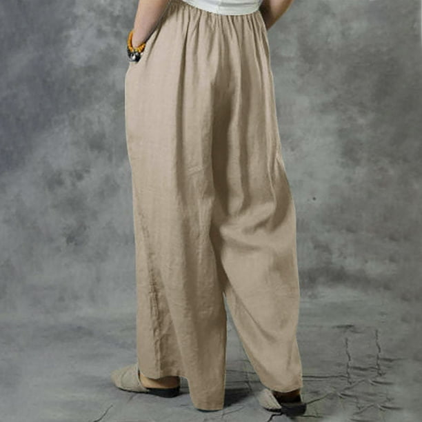 Plus Size Wide Leg Palazzo Pants for Women Solid Elastic Waist Drawstring  Casual Loose Flowy Beach Pants Pockets Trousers 