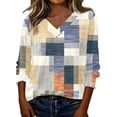 thumbnail image 2 of 3/4 Length Sleeve Womens Tops 2026 Spring Summer Floral Printed V Neck T Shirts Blouse, 2 of 4