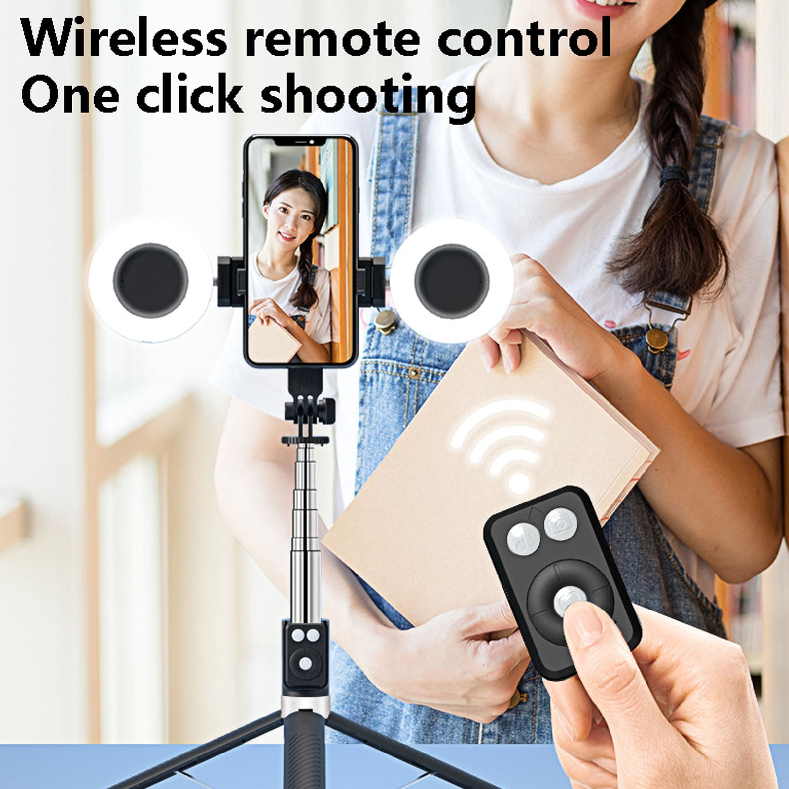 Remote control dual-light phone holder, pink, 6 In 1 Selfie Stick With Fill Light Wireless Selfie Stick Phone Tripod & Selfie Stick Selfie Stick Fill Light Selfie Stick And Double Fill Light