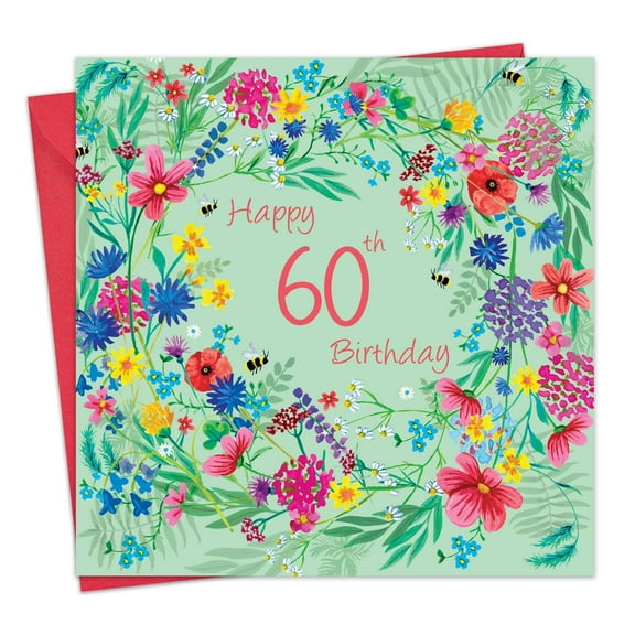 Twizler 60th Birthday Card for Women - Wildflowers Floral - Female Age 60 Year Old Happy Birthday Card for Her