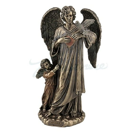 Child Sculpture - Unicorn Studios WU76962A4 Chamuel Archangel with Child & Bird Sculpture - Bronze