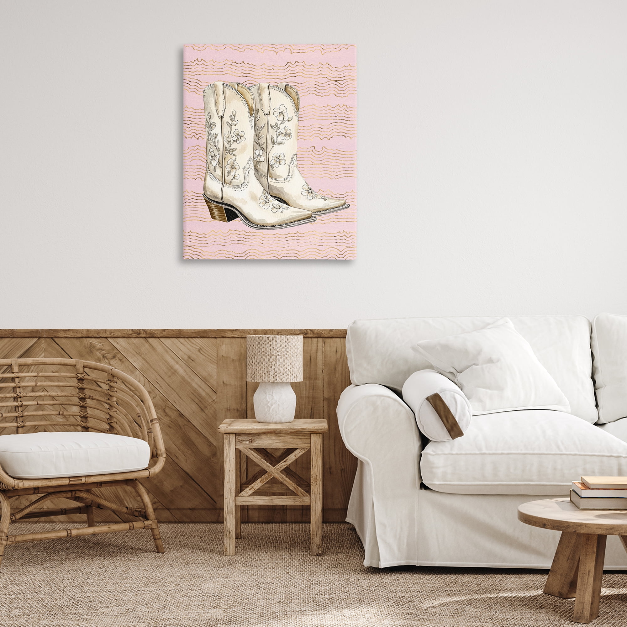 Stupell Industries Cowgirl Boots in White Plants & Flowers Painting Wrapped Canvas Art Print Wall Art, 30 x 40