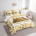 thumbnail image 3 of Homewish Merry Christmas Tree 7-Piece Twin Bedding Sets for Teens Boys Girls,Leopard Print Bedding Comforter Set,Bling Golden Glitter Breathable Sheet Sets,Lightweight Room Decor,Reversible, 3 of 8