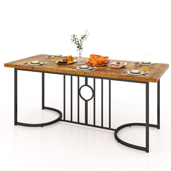 Spaco 71 Inch Large Dining Table for 6-8 People, Rectangular Wood Kitchen Table, Rustic Brown