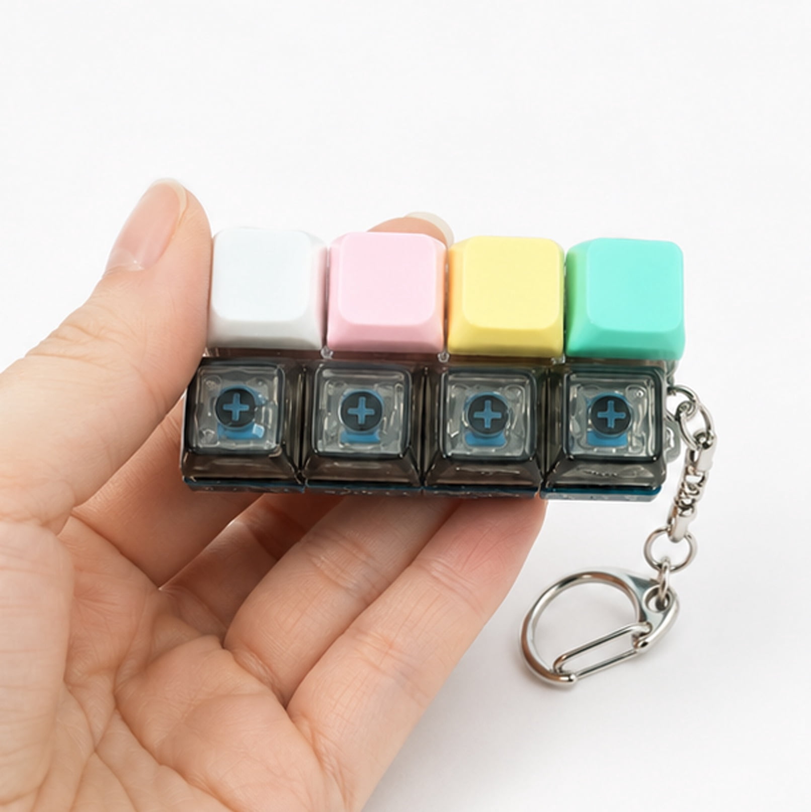 Mechanical Keyboard Clicker Toy Portable Finger Clicker Keychain with LED Light for Anxiety Relief Colorful + Dark Transparent Keyboard Chain 2 pcs